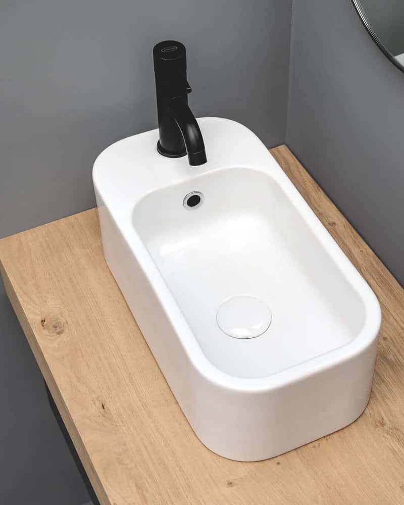 Lavabo piccolo 48×25 cm salvaspazio, da appoggio o sospeso | KoseDiCasa