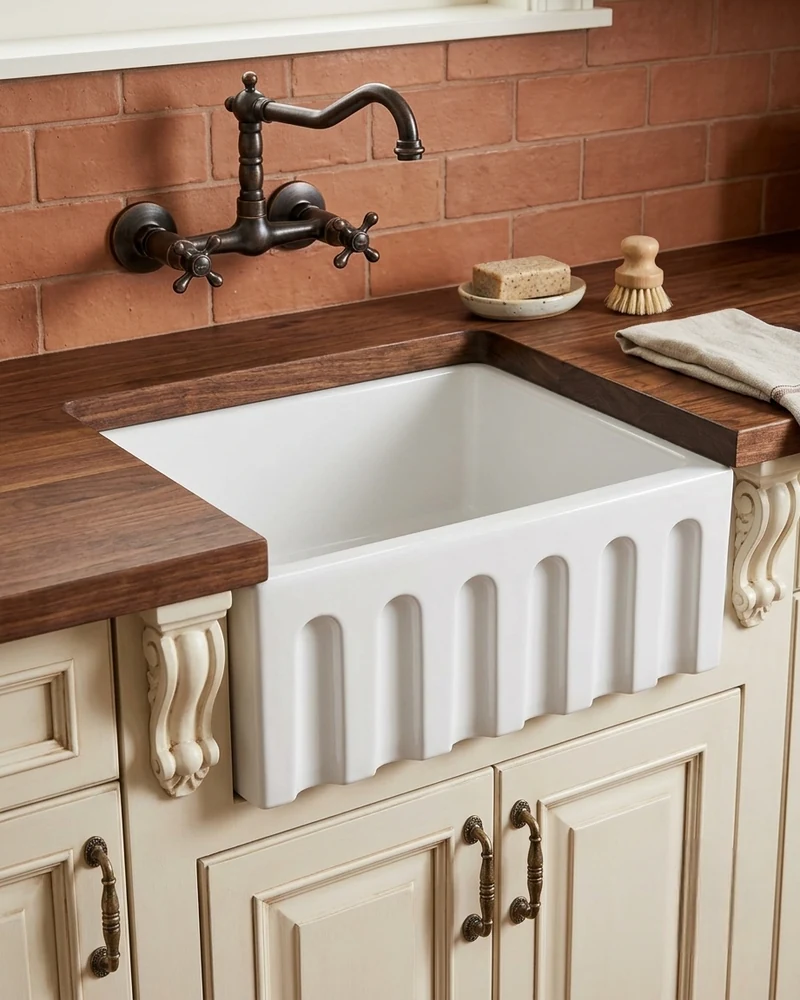 Fregadero de cocina de cerámica blanca de 61 cm, de una sola cubeta y con faldón | KoseDiCasa